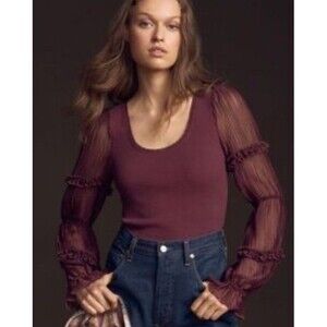 Anthropologie Ruffled Puff Sleeve Top Womens M Victorian Whimsy Goth Mysterious